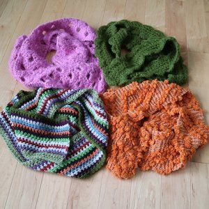 Lot of Four Handmade Skinny Scarves Crocheted & Knitted